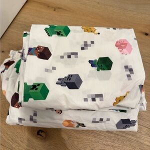 Minecraft pottery barn full size flat fitted bed sheets two pillow shams